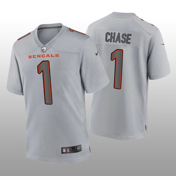 Men's Cincinnati Bengals #1 Ja'Marr Chase Gray Atmosphere Fashion Stitched Game Jersey Men's Cincinnati Bengals #1 Ja'Marr Chase Gray Atmosphere Fashion Stitched Game Jersey