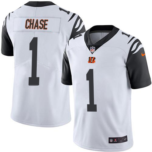 Nike Bengals #1 Ja'Marr Chase White Men's Stitched NFL Limited Rush Jersey Nike Bengals #1 Ja'Marr Chase White Men's Stitched NFL Limited Rush Jersey
