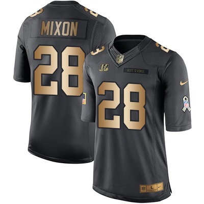 Nike Bengals #28 Joe Mixon Black Men's Stitched NFL Limited Gold Salute To Service Jersey
