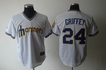 Seattle Mariners 24 Ken Griffey Jr white jerseys Cooperstown Throwback