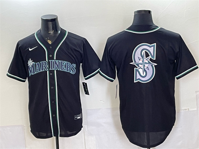 Men's Seattle Mariners Team Big Logo 2026 Fashion Replica Black Out Stitched Baseball Jersey