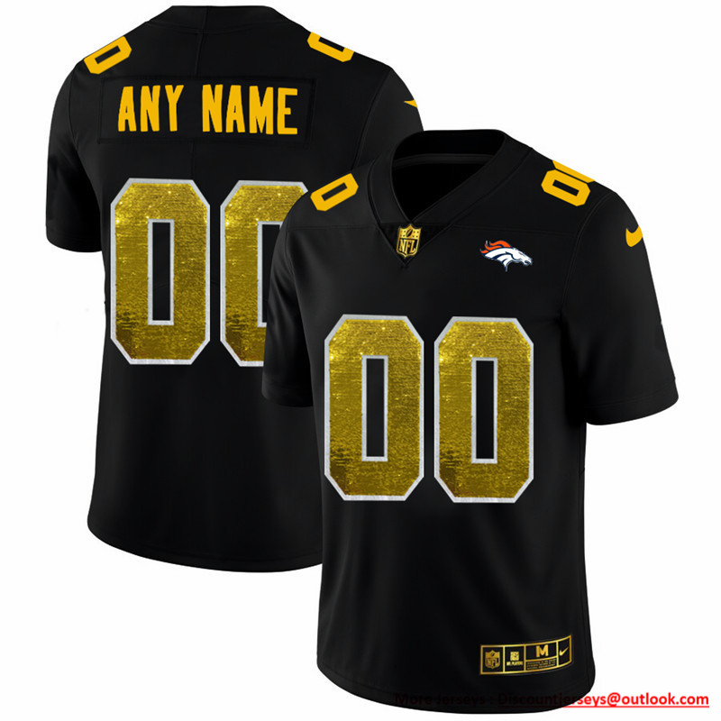 Denver Broncos Custom Men's Black Nike Golden Sequin Vapor Limited NFL Jersey