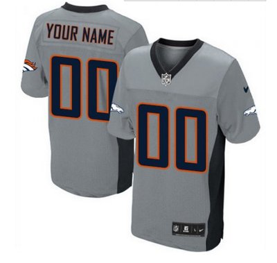 Men's Nike Denver Broncos Customized Elite Grey Shadow NFL Jersey