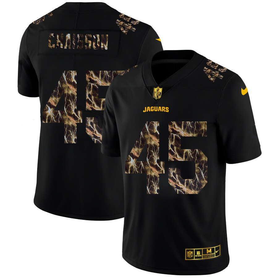 Jacksonville Jaguars #45 K'Lavon Chaisson Men's Black Nike Flocked Lightning Vapor Limited NFL Jersey Jacksonville Jaguars #45 K'Lavon Chaisson Men's Black Nike Flocked Lightning Vapor Limited NFL Jersey