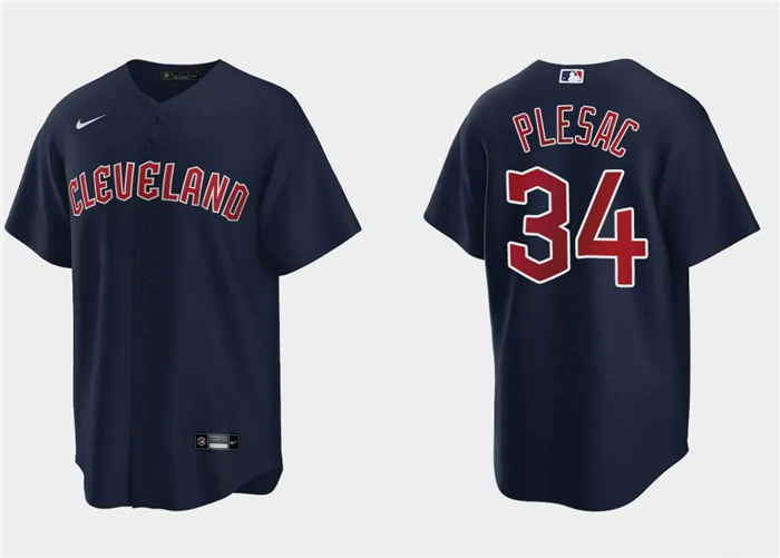Men's Cleveland Guardians #34 Zach Plesac Navy Cool Base Stitched Jersey Men's Cleveland Guardians #34 Zach Plesac Navy Cool Base Stitched Jersey