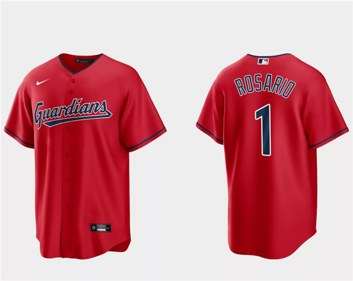 Men's Cleveland Guardians #1 Amed Rosario Red Cool Base Stitched Jersey Men's Cleveland Guardians #1 Amed Rosario Red Cool Base Stitched Jersey