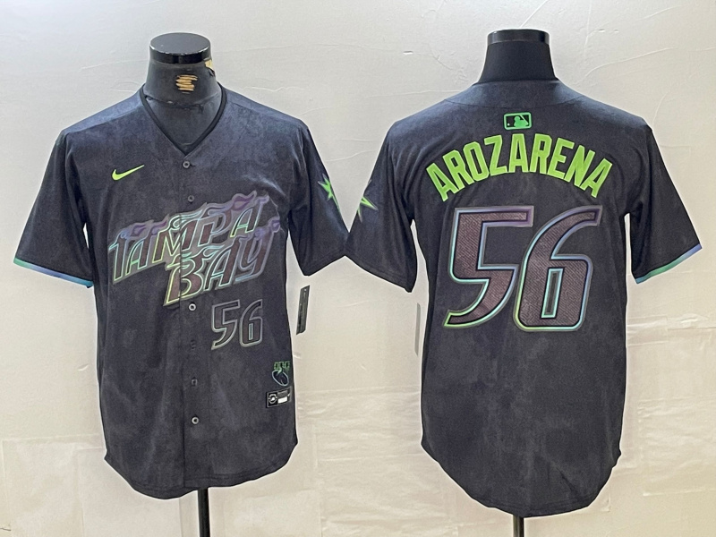 Men's Tampa Bay Rays #56 Randy Arozarena Charcoal 2024 City Connect Limited Stitched Baseball Jersey 6