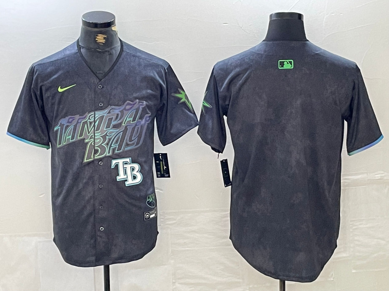 Men's Tampa Bay Rays Team Big Logo Charcoal 2024 City Connect Limited Stitched Baseball Jersey 2