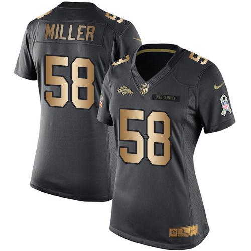 Nike Broncos #58 Von Miller Black Women's Stitched NFL Limited Gold Salute to Service Jersey