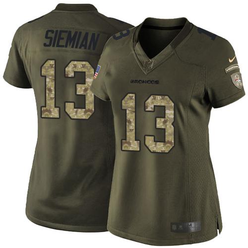 Nike Broncos #13 Trevor Siemian Green Women's Stitched NFL Limited Salute to Service Jersey Nike Broncos #13 Trevor Siemian Green Women's Stitched NFL Limited Salute to Service Jersey