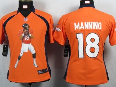 Womens NEW Denver Broncos 18 Manning Orange Portrait Fashion Game Jerseys