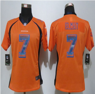 Women New Nike Denver Broncos #7 John Elway Orange Strobe Elite Jersey