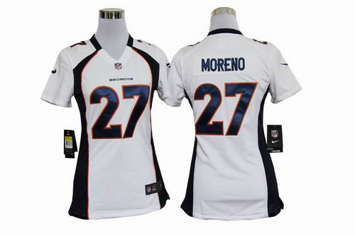 Women Nike NFL Denver Broncos 27 Knowshon Moreno White Jerseys