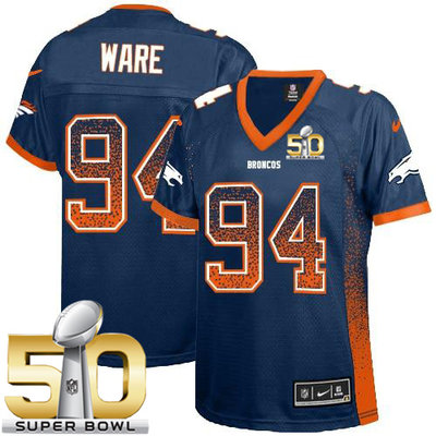 Nike Broncos #94 DeMarcus Ware Blue Alternate Super Bowl 50 Women's Stitched NFL Elite Drift Fashion Jersey