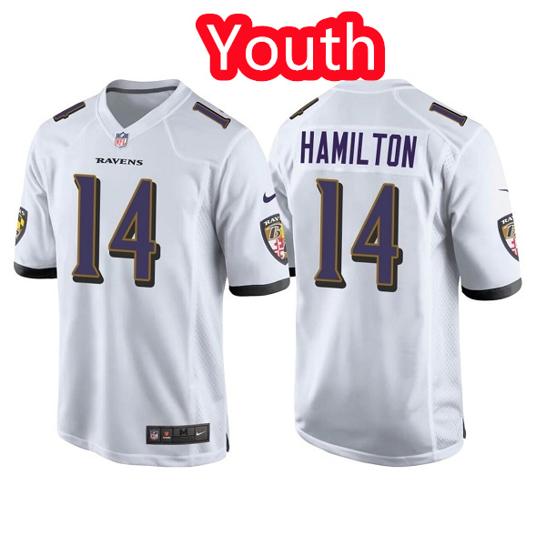 Youth Baltimore Ravens #14 Kyle Hamilton White Jersey Youth Baltimore Ravens #14 Kyle Hamilton White Jersey