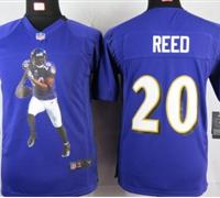 Nike youth Baltimore Ravens #20 Reed Purple Portrait Fashion Game Jerseys