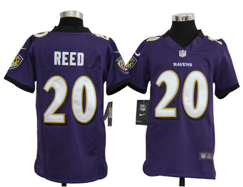 Youth Nike NFL Baltimore Ravens 20 Ed Reed Purple Jerseys