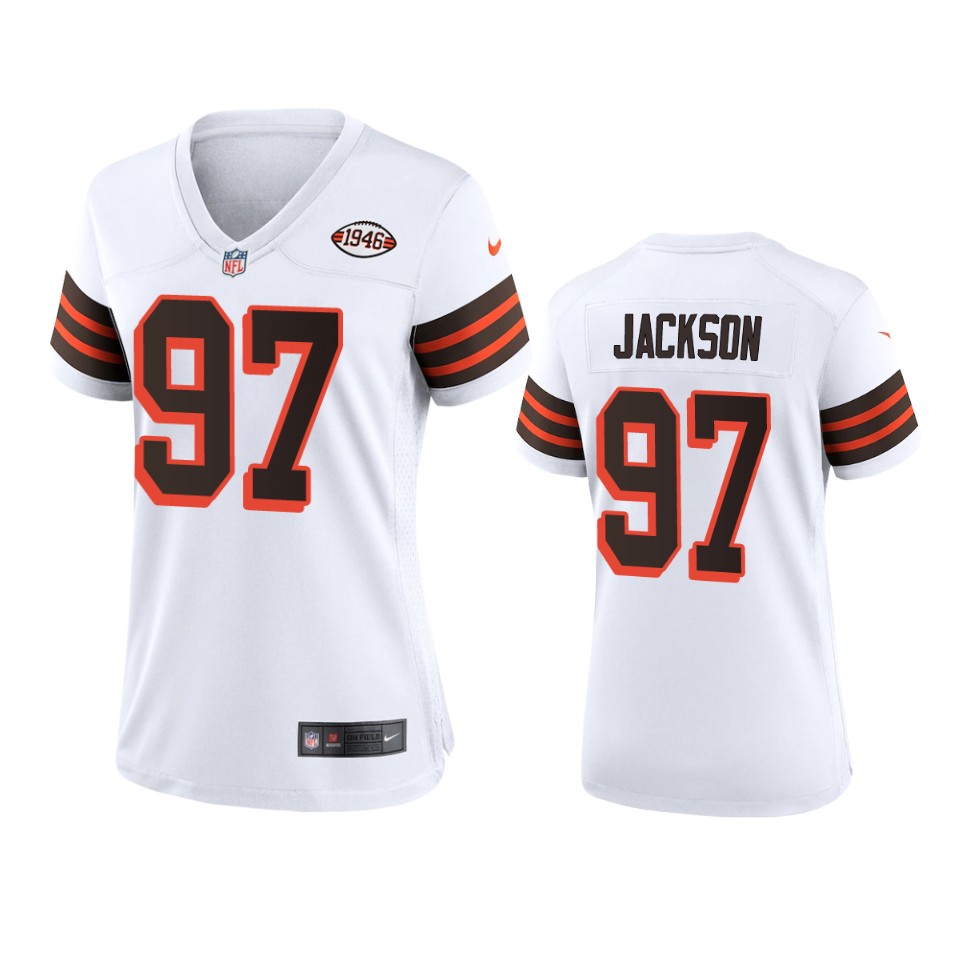 Women Browns #97 Malik Jackson Nike 1946 Collection Alternate Game Limited NFL Jersey - White
