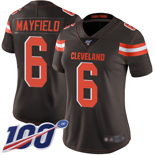Browns #6 Baker Mayfield Brown Team Color Women's Stitched Football 100th Season Vapor Limited Jersey Browns #6 Baker Mayfield Brown Team Color Women's Stitched Football 100th Season Vapor Limited Jersey