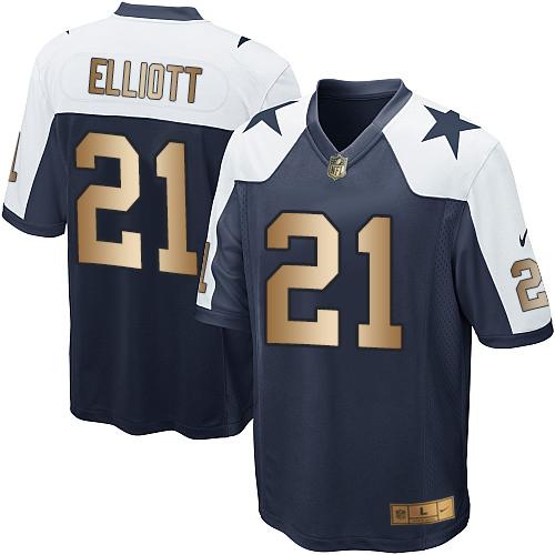 Nike Cowboys #21 Ezekiel Elliott Navy Blue Thanksgiving Throwback Youth Stitched NFL Elite Gold Jersey Nike Cowboys #21 Ezekiel Elliott Navy Blue Thanksgiving Throwback Youth Stitched NFL Elite Gold Jersey