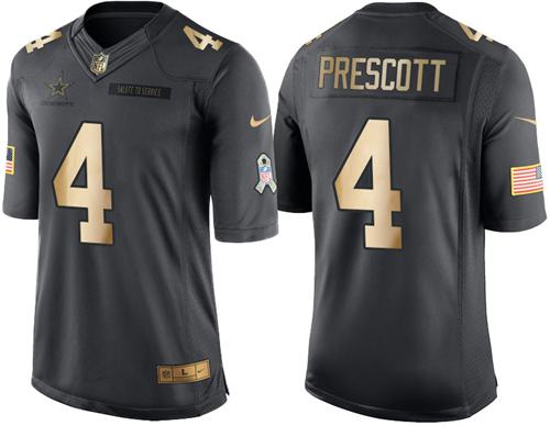 Nike Cowboys #4 Dak Prescott Black Youth Stitched NFL Limited Gold Salute to Service Jersey Nike Cowboys #4 Dak Prescott Black Youth Stitched NFL Limited Gold Salute to Service Jersey