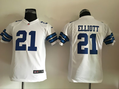 Nike Cowboys #21 Ezekiel Elliott White youth Stitched NFL Elite Jersey