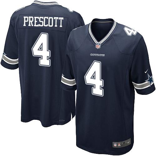 Nike Cowboys #4 Dak Prescott Navy Blue Team Color Youth Stitched NFL Game Jersey
