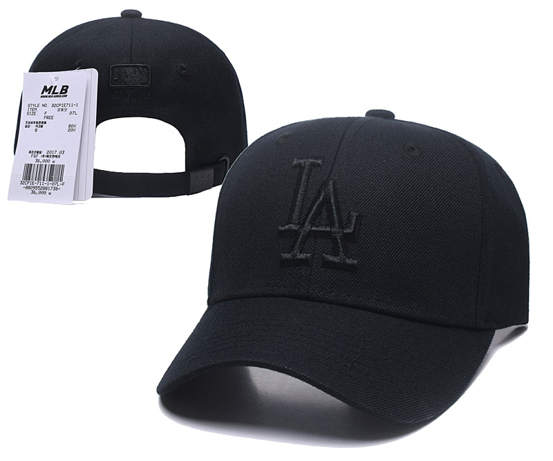 MLB Los Angeles Dodgers Team Logo Black Peaked Adjustable Hat SG