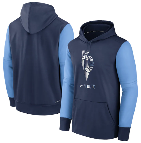 Men's Kansas City Royals 2022 City Connect Collection Navy Therma Pullover Hoodie Men's Kansas City Royals 2022 City Connect Collection Navy Therma Pullover Hoodie