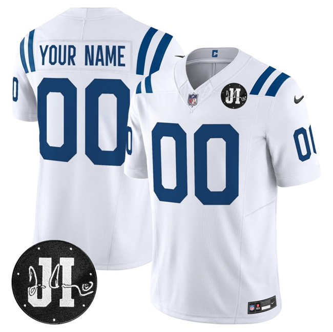 Men's Indianapolis Colts Active Player Custom White 2025 F.U.S.E. Jim Irsay Patch Vapor Limited Stitched Football Jersey