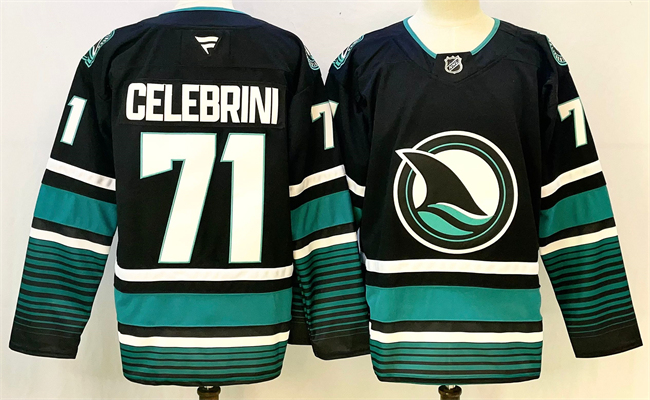 Men's San Jose Sharks #71 Macklin Celebrini Black 2024-25 Alternate Stitched Hockey Jersey Men's San Jose Sharks #71 Macklin Celebrini Black 2024-25 Alternate Stitched Hockey Jersey