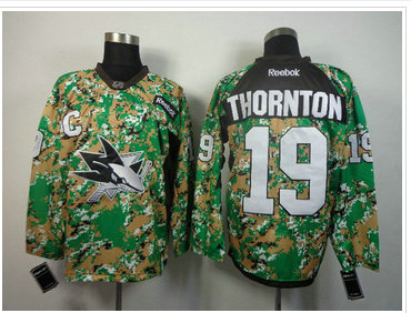 San Jose Sharks #19 Joe Thornton Camo Veterans Day Practice NHL Jersey