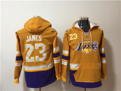 Lakers #23 Lebron James Yellow All Stitched Hooded Sweatshirt