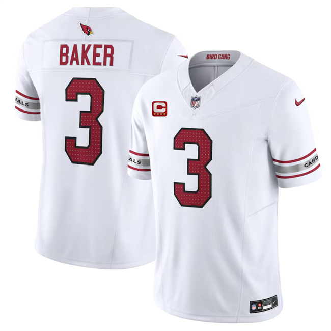 Men's Arizona Cardinals #3 Budda Baker White 2024 F.U.S.E. With 4-Star C Patch Vapor Untouchable Limited Stitched Football Jersey Men's Arizona Cardinals #3 Budda Baker White 2024 F.U.S.E. With 4-Star C Patch Vapor Untouchable Limited Stitched Football Jersey