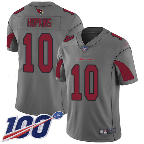 Nike Cardinals #10 DeAndre Hopkins Silver Men's Stitched NFL Limited Inverted Legend 100th Season Jersey Nike Cardinals #10 DeAndre Hopkins Silver Men's Stitched NFL Limited Inverted Legend 100th Season Jersey