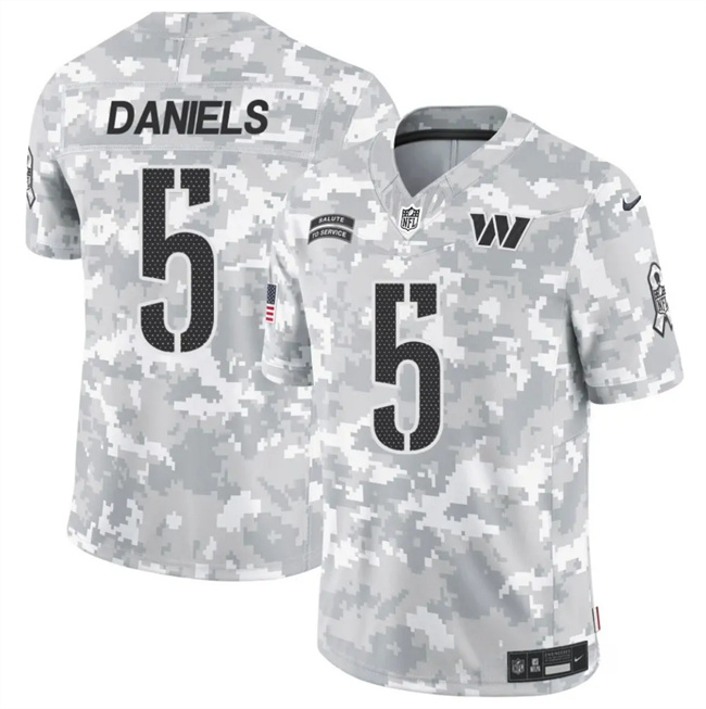 Men's Washington Commanders #5 Jayden Daniels 2024 F.U.S.E Arctic Camo Salute To Service Limited Stitched Football Jersey Men's Washington Commanders #5 Jayden Daniels 2024 F.U.S.E Arctic Camo Salute To Service Limited Stitched Football Jersey