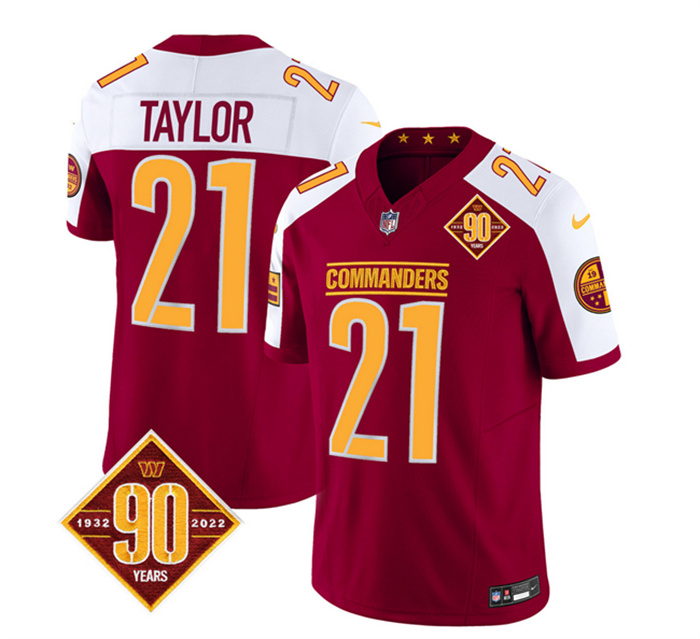 Men's Washington Commanders #21 Sean Taylor Burgundy White 2023 F.U.S.E. 90th Anniversary Vapor Limited Stitched Football Jersey Men's Washington Commanders #21 Sean Taylor Burgundy White 2023 F.U.S.E. 90th Anniversary Vapor Limited Stitched Football Jersey