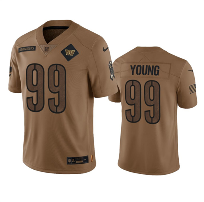 Men's Washington Commanders #99 Chase Young 2023 Brown Salute To Service Limited Stitched Football Jersey Men's Washington Commanders #99 Chase Young 2023 Brown Salute To Service Limited Stitched Football Jersey