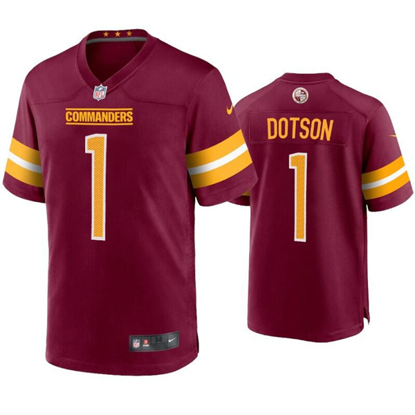Men's Washington Commanders #1 Jahan Dotson 2022 Burgundy Game Stitched Football Jersey Men's Washington Commanders #1 Jahan Dotson 2022 Burgundy Game Stitched Football Jersey