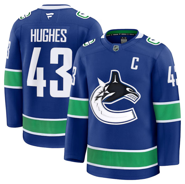 Men's Vancouver Canucks #43 Quinn Hughes Blue 2024-25 Home Stitched Hockey Jersey Men's Vancouver Canucks #43 Quinn Hughes Blue 2024-25 Home Stitched Hockey Jersey