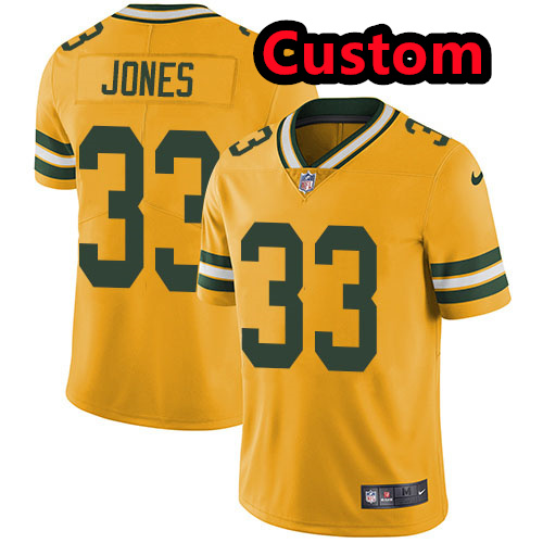 Custom Men's Nike Packers Yellow Stitched NFL Limited Rush Jersey