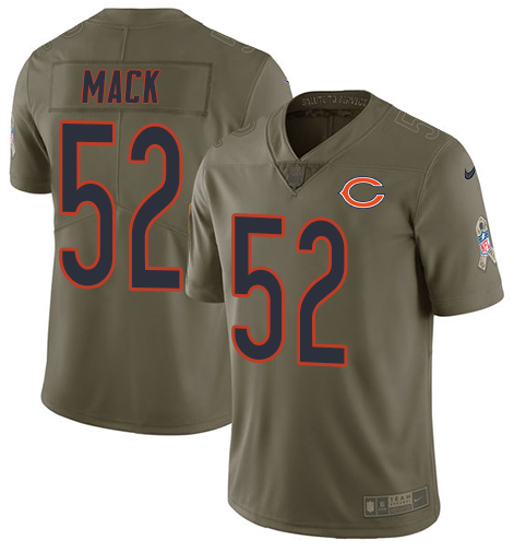 Olive Chicago Bears Khalil Mack #52 , 4”x5” inch Bear face logo on sleeves