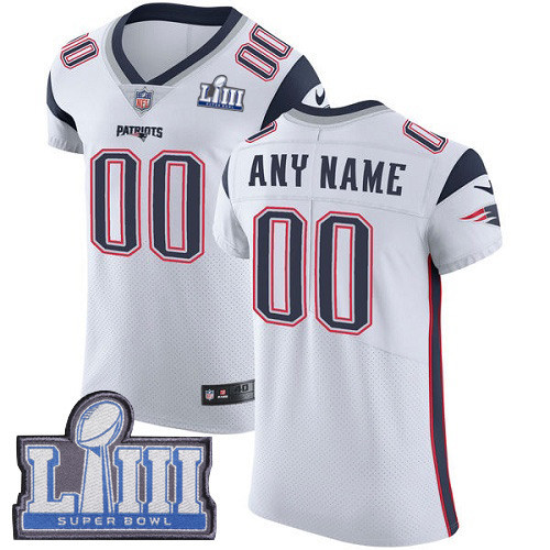 Men's Customized New England Patriots Vapor Untouchable Super Bowl LIII Bound Elite White Nike NFL Road Jersey Men's Customized New England Patriots Vapor Untouchable Super Bowl LIII Bound Elite White Nike NFL Road Jersey