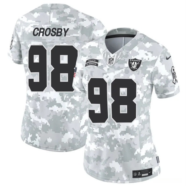 Women's Las Vegas Raiders #98 Maxx Crosby 2024 F.U.S.E Arctic Camo Salute To Service Limited Stitched Jersey(Run Small) Women's Las Vegas Raiders #98 Maxx Crosby 2024 F.U.S.E Arctic Camo Salute To Service Limited Stitched Jersey(Run Small)