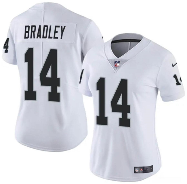 Women's Las Vegas Raiders #14 Carter Bradley White Vapor Stitched Jersey(Run Small) Women's Las Vegas Raiders #14 Carter Bradley White Vapor Stitched Jersey(Run Small)