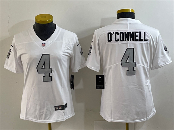 Women's Las Vegas Raiders #4 Aidan O'Connell White Color Rush Limited Stitched Jersey(Run Small) Women's Las Vegas Raiders #4 Aidan O'Connell White Color Rush Limited Stitched Jersey(Run Small)