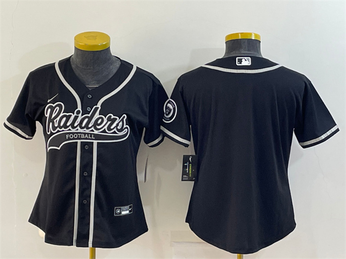 Women's Las Vegas Raiders Blank Black With Patch Cool Base Stitched Baseball Jersey(Run Small) Women's Las Vegas Raiders Blank Black With Patch Cool Base Stitched Baseball Jersey(Run Small)