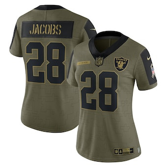Women's Las Vegas Raiders #28 Josh Jacobs Nike Olive 2021 Salute To Service Limited Player Jersey Women's Las Vegas Raiders #28 Josh Jacobs Nike Olive 2021 Salute To Service Limited Player Jersey