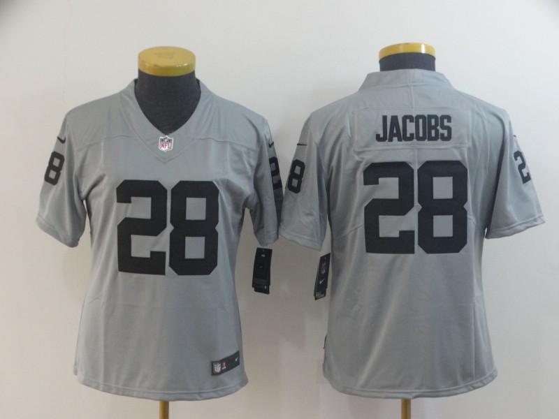 Women Nike Raiders 28 Josh Jacobs Silver Women Inverted Legend Limited Jersey Women Nike Raiders 28 Josh Jacobs Silver Women Inverted Legend Limited Jersey