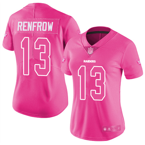 Raiders #13 Hunter Renfrow Pink Women's Stitched Football Limited Rush Fashion Jersey Raiders #13 Hunter Renfrow Pink Women's Stitched Football Limited Rush Fashion Jersey
